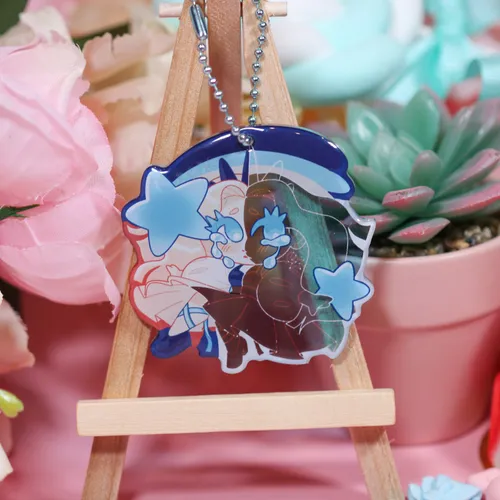 Artyficial Girl on the Moon Keychain